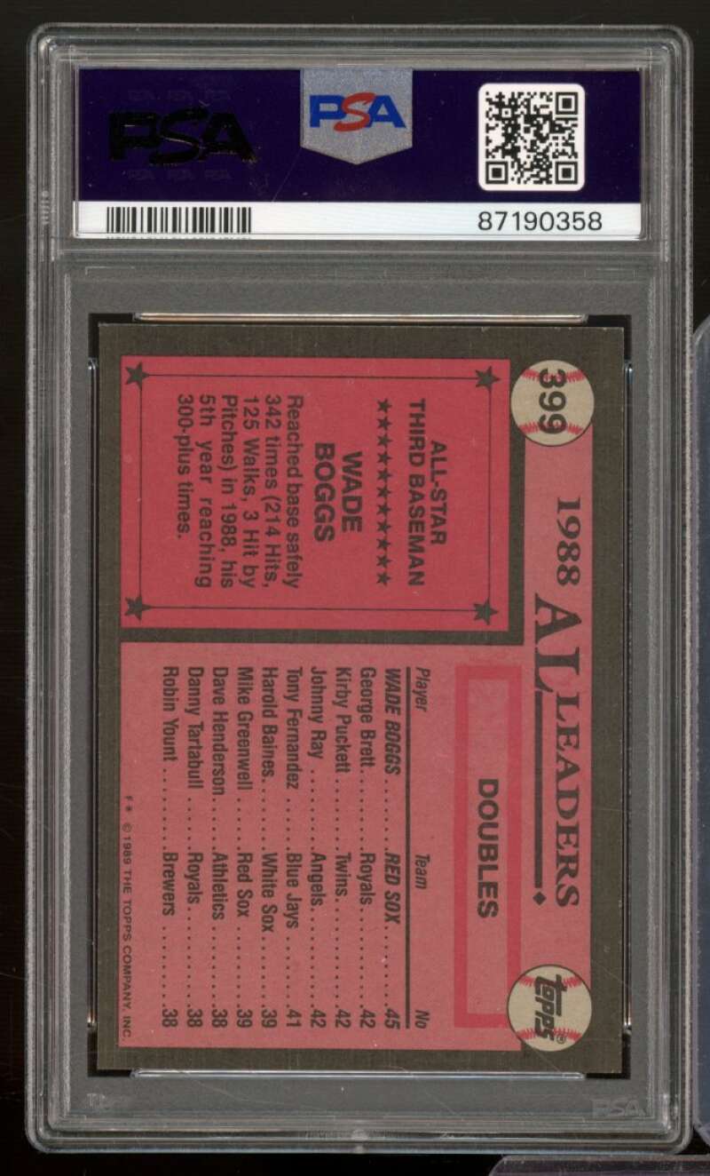 Wade Boggs Card 1989 Topps #399 PSA 9 Image 2