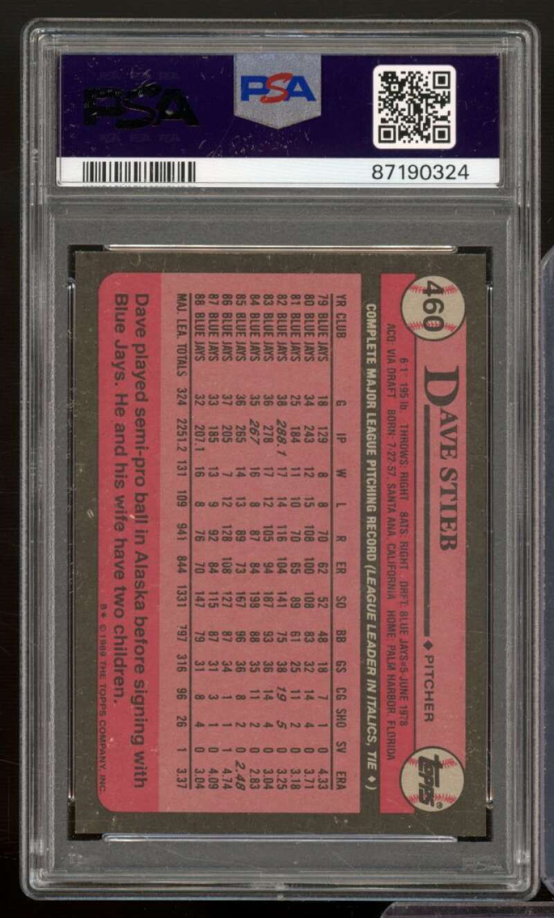 Dave Stieb Card 1989 Topps #460 PSA 9 Image 2