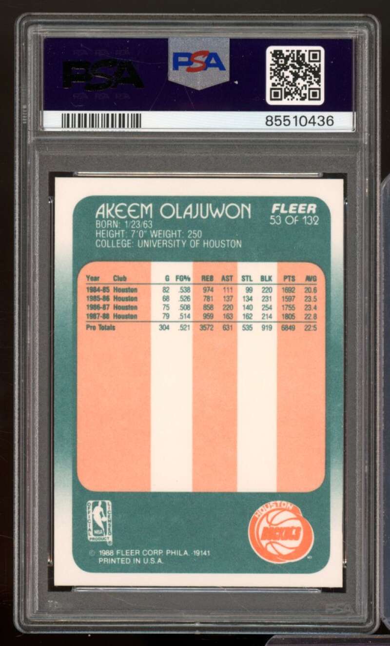 Akeem Olajuwon Card 1988-89 Fleer #53 PSA 8 Image 2