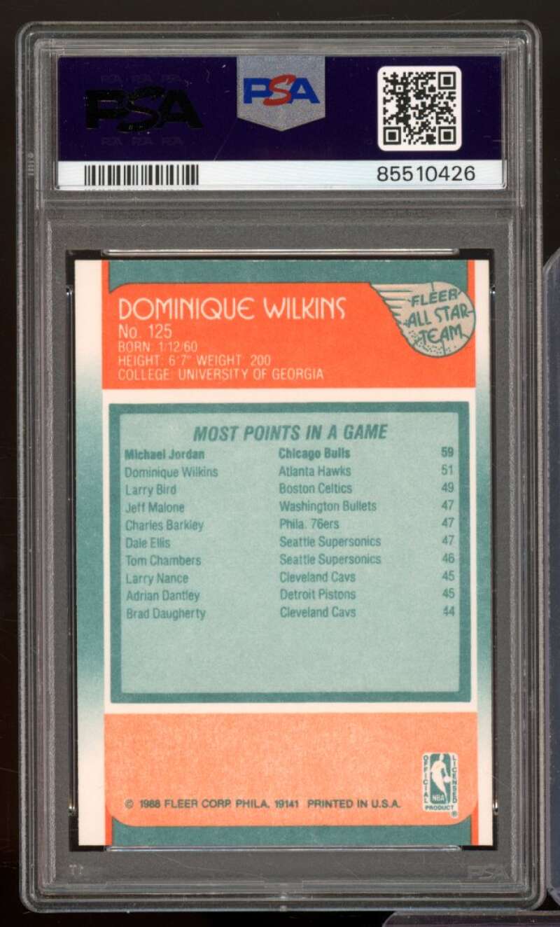 Dominique Wilkins Card 1988-89 Fleer All-Star #125 PSA 8 Image 2