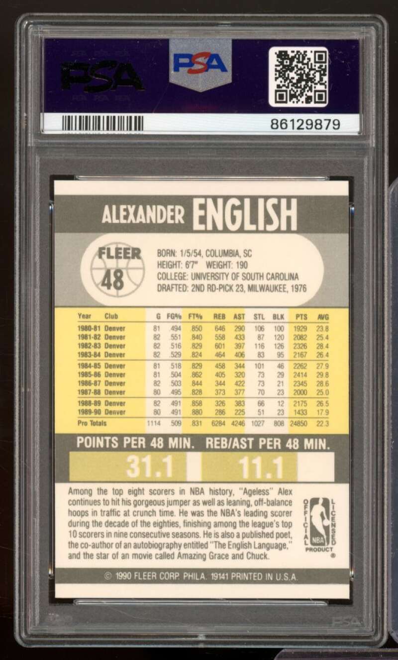 Alex English Card 1990-91 Fleer #48 PSA 9 Image 2