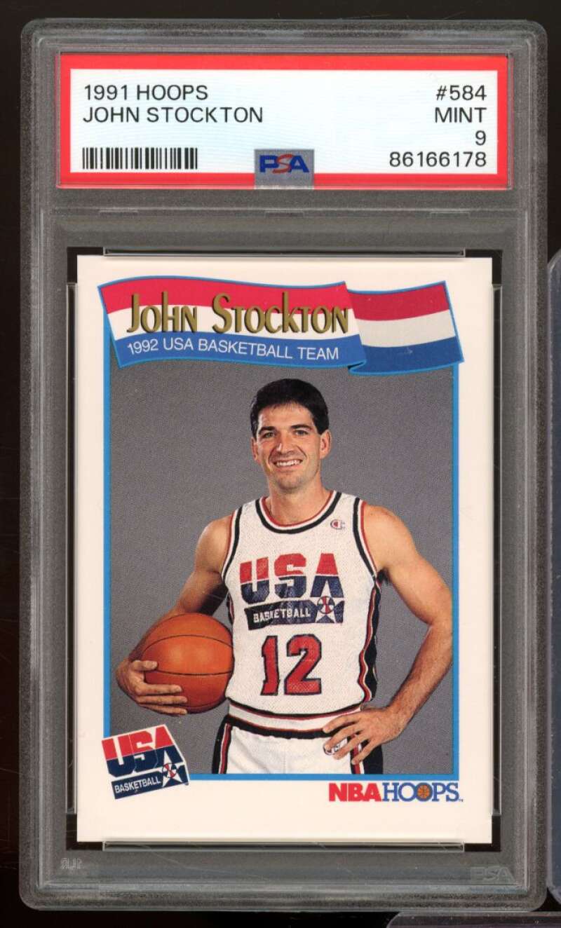 John Stockton Card 1991-92 Hoops #584 PSA 9 Image 1