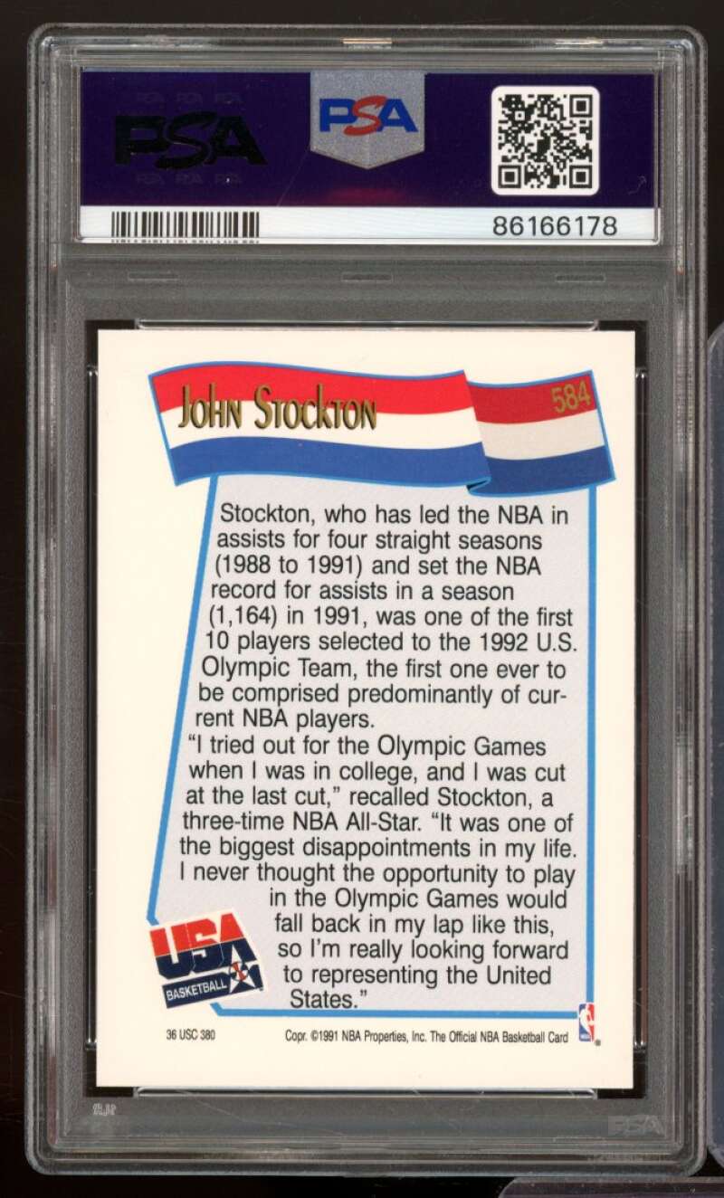 John Stockton Card 1991-92 Hoops #584 PSA 9 Image 2