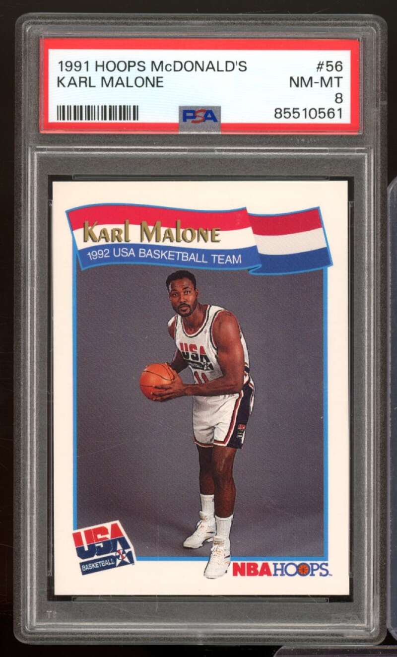 Karl Malone Card 1991-92 Hoops McDonald's #56 PSA 8 Image 1