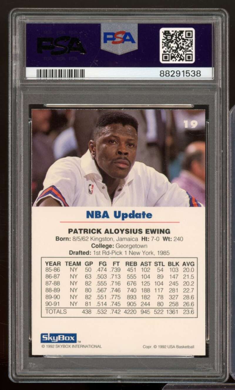 Patrick Ewing Card 1992-93 SkyBox USA #19 PSA 9 Image 2