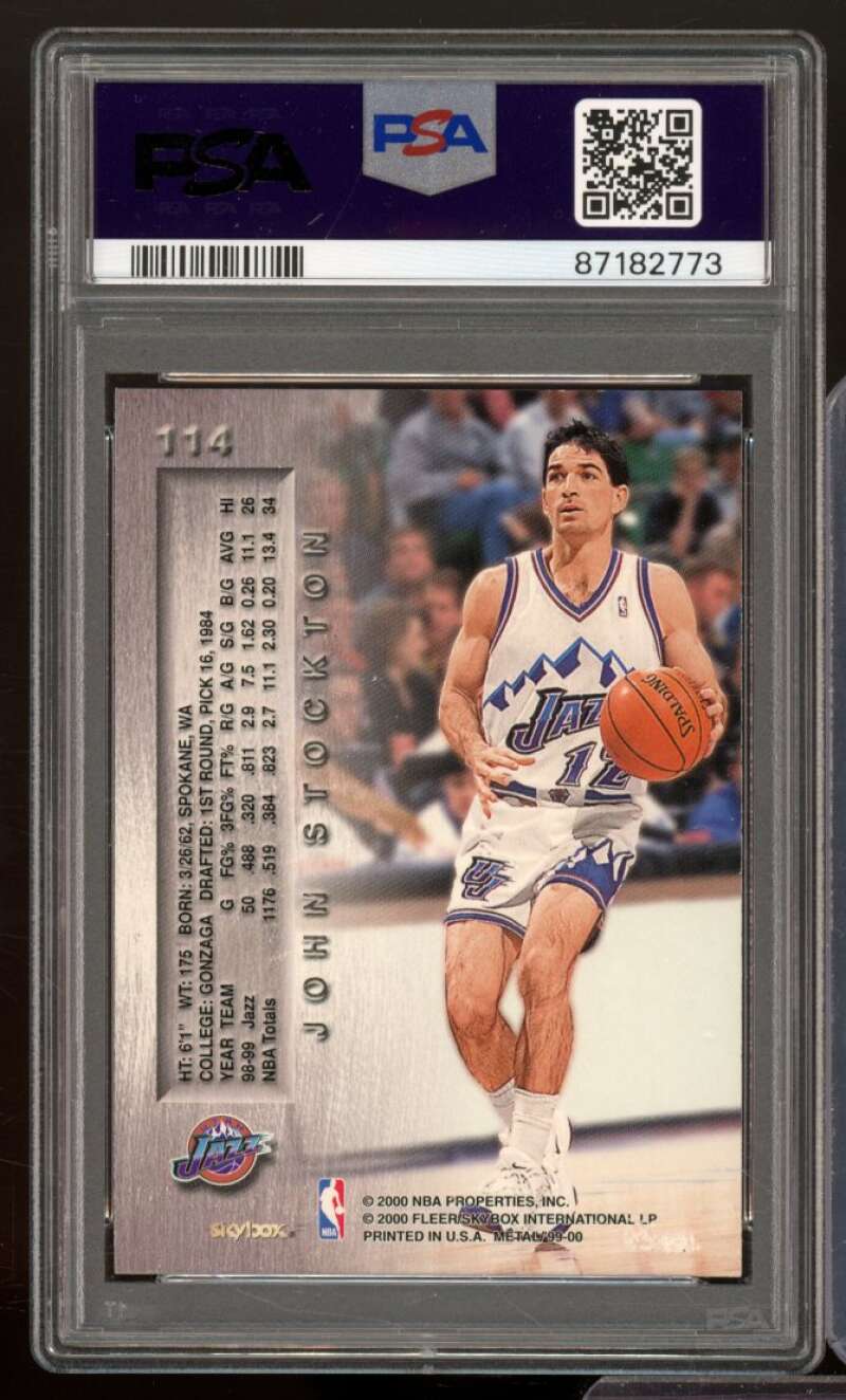 John Stockton Card 1999-00 Metal #114 PSA 9 Image 2