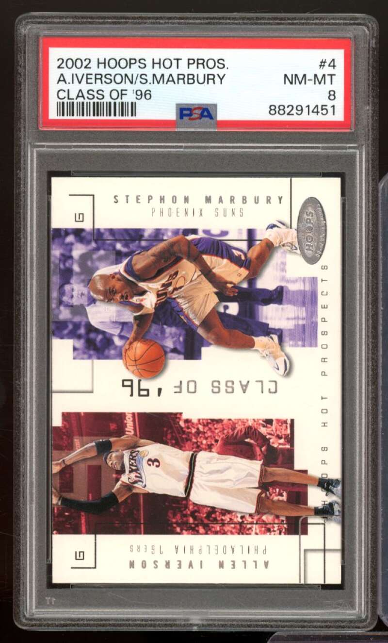 Allen Iverson/Stephon Marbury 2002-03 Hoops Hot Prospects Class of 96 #4 PSA 8 Image 1