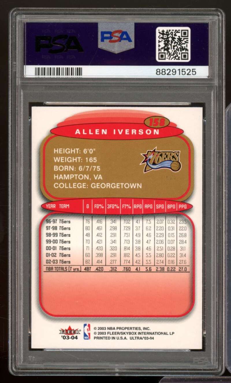 Allen Iverson Card 2003-04 Ultra #158 PSA 9 Image 2