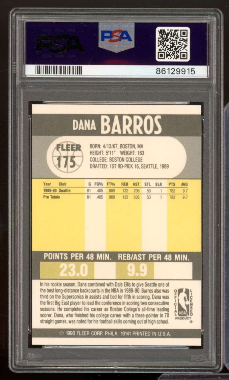 Dana Barros Rookie Card 1990-91 Fleer #175 PSA 9 Image 2