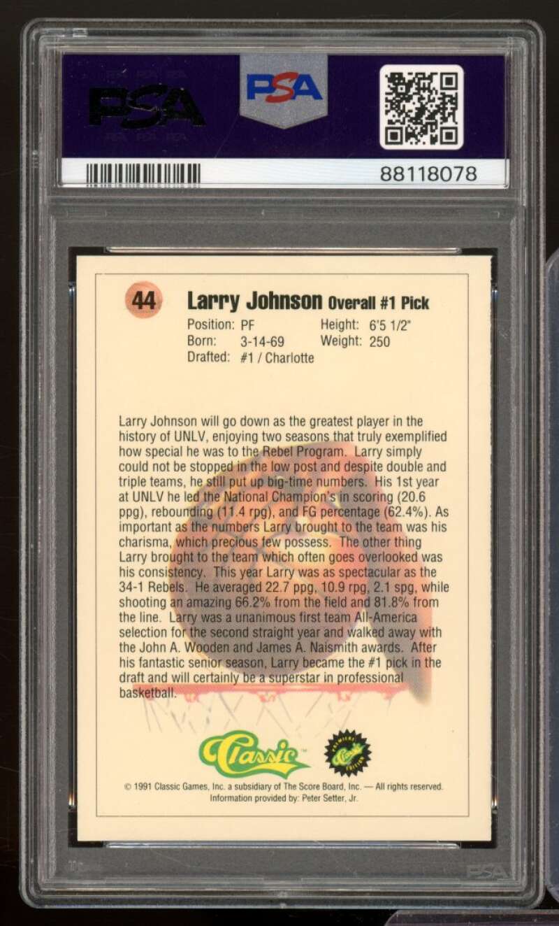 Larry Johnson Rookie Card 1991 Classic #44 PSA 9 Image 2