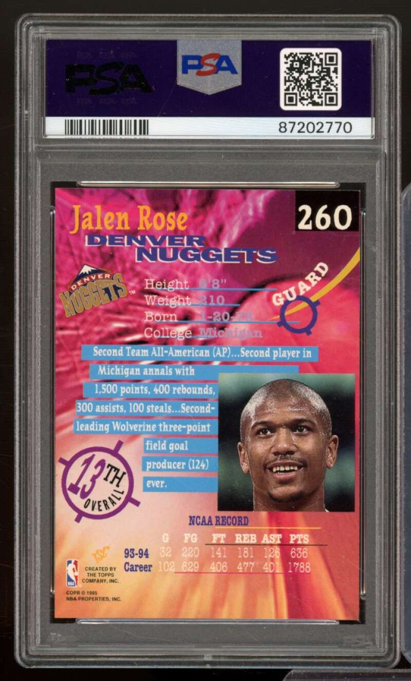 Jalen Rose Rookie Card 1994-95 Stadium Club #260 PSA 9 Image 2