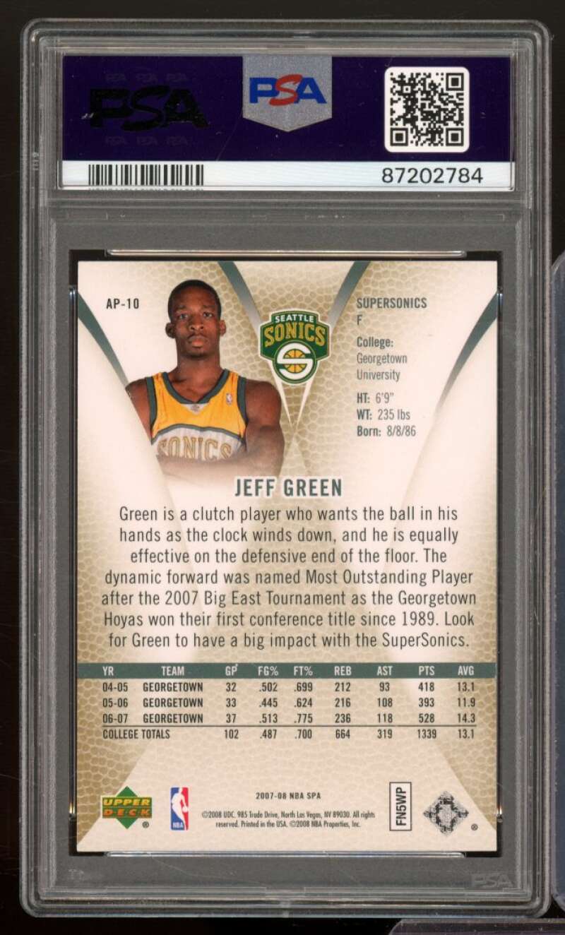 Jeff Green Rookie Card 2007-08 SP Authentic Profiles #AP-10 PSA 9 Image 2