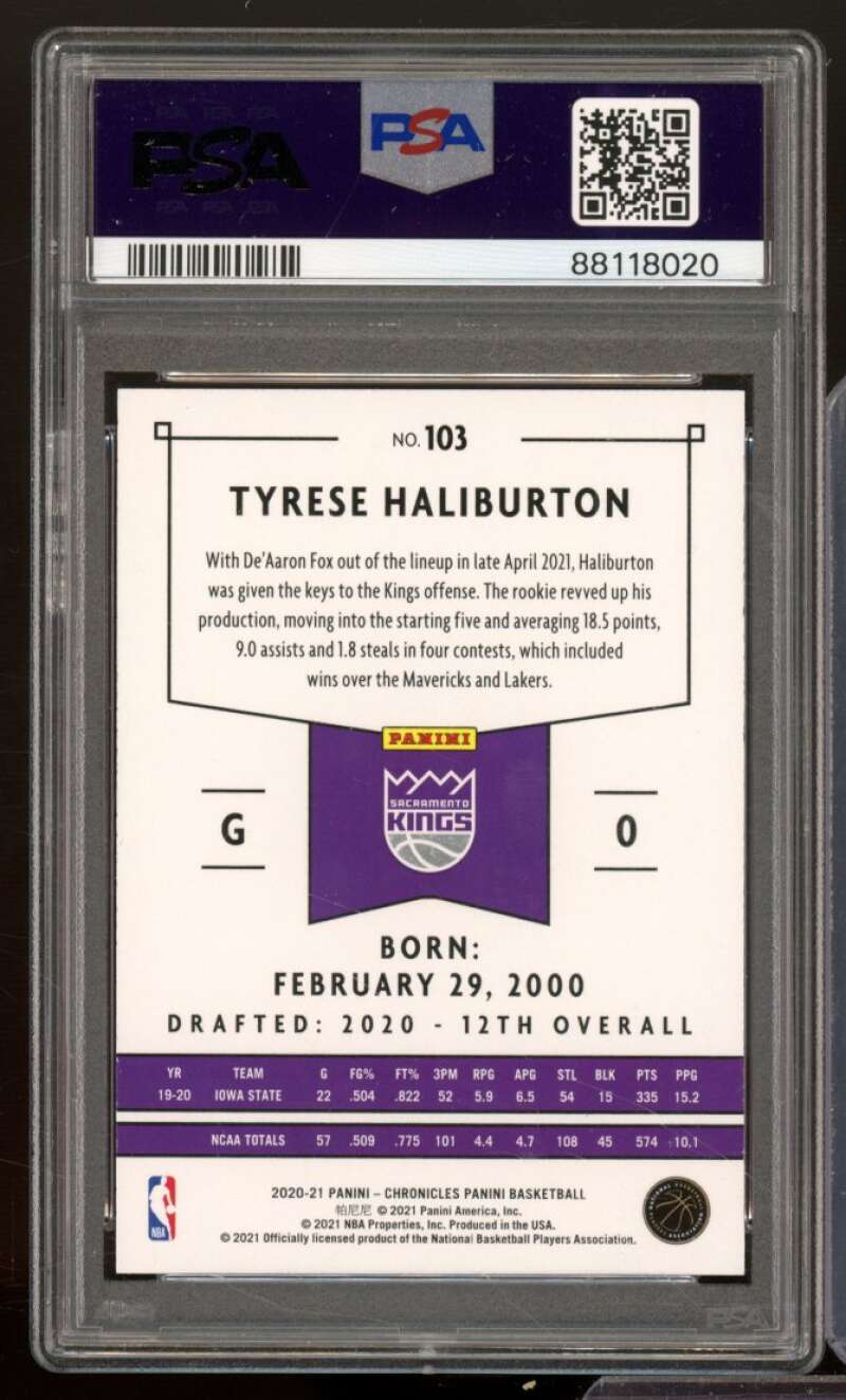 Tyrese Haliburton Rookie Card 2020-21 Chronicles #103 PSA 9 Image 2