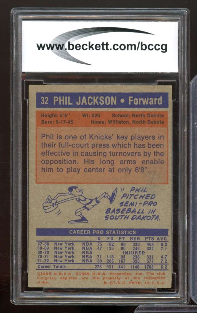 1972-73 Topps #32 Phil Jackson Rookie Card BGS BCCG 8 Excellent+ Image 2