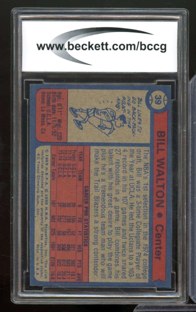 1974-75 Topps #39 Bill Walton Rookie Card BGS BCCG 9 Near Mint+ Image 2