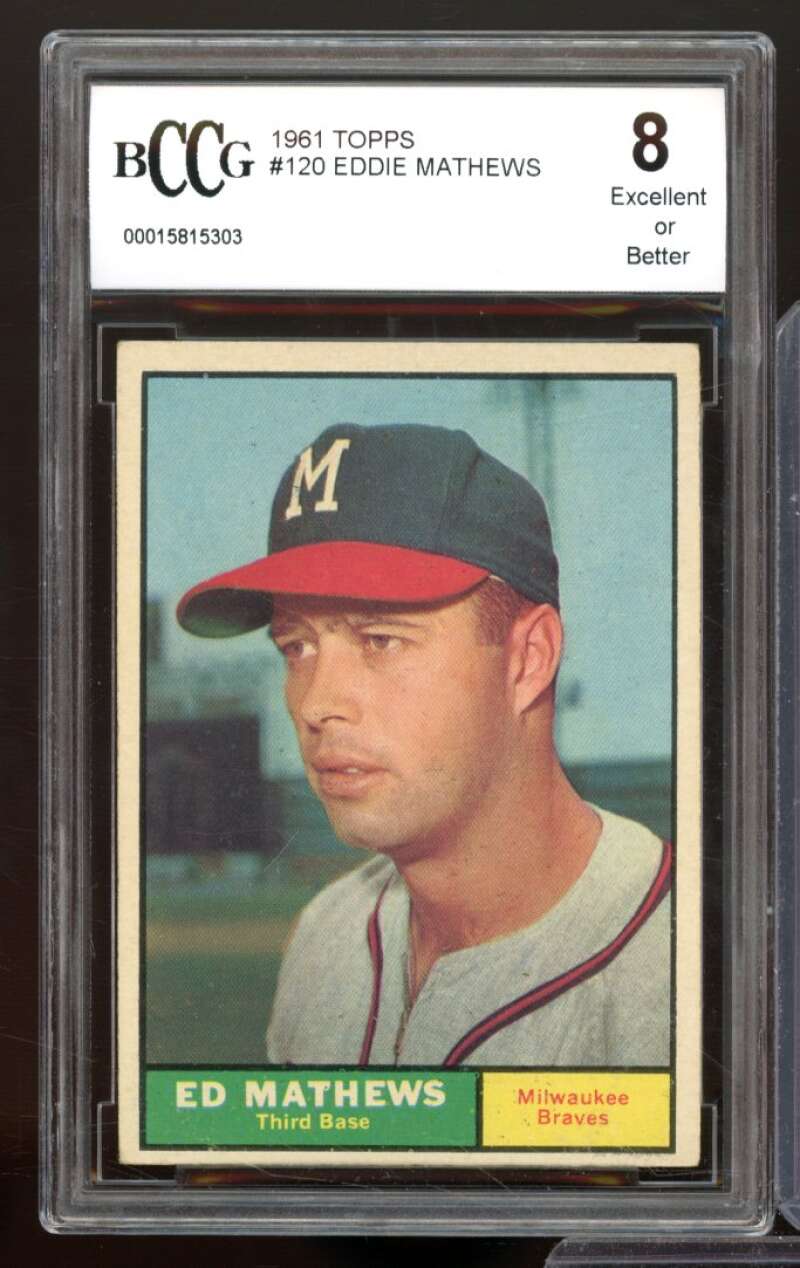 1961 Topps #120 Eddie Mathews Card Image 1