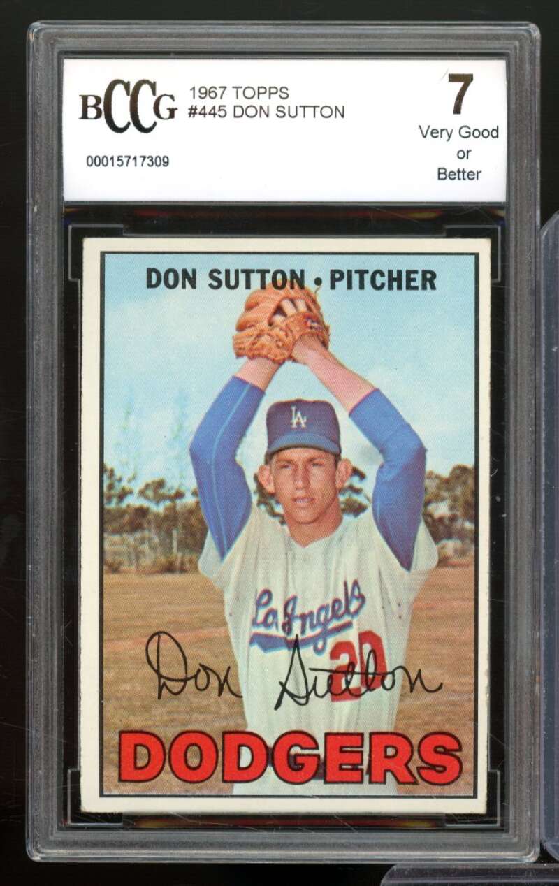 1967 Topps #445 Don Sutton Card BGS BCCG 7 Very Good+ Image 1