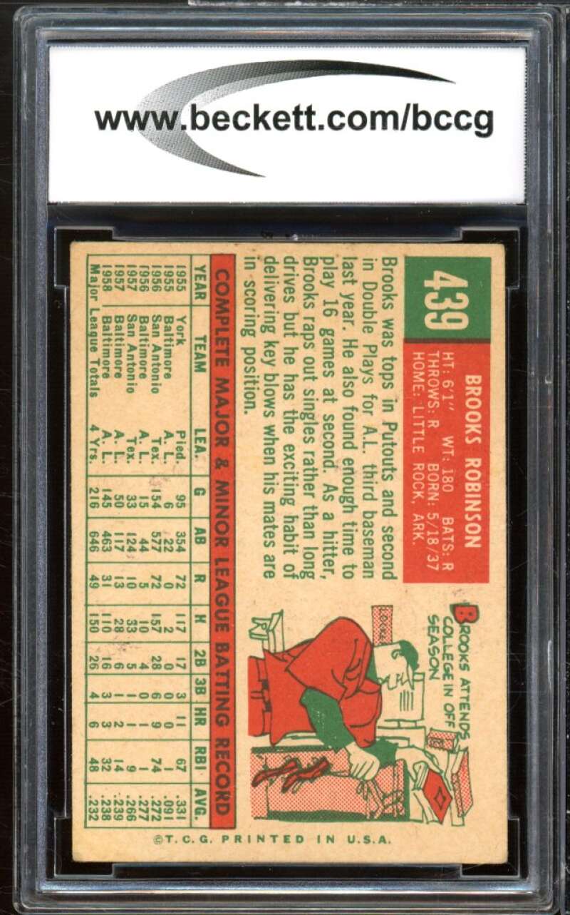 1959 Topps #439 Brooks Robinson Card BGS BCCG 8 Excellent+ Image 2