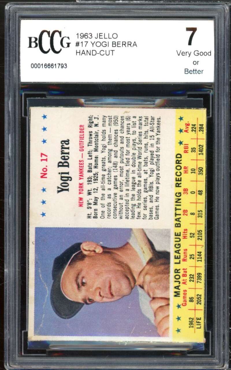 1963 Jello #17 Yogi Berra Card BGS BCCG 7 Very Good+ Image 1