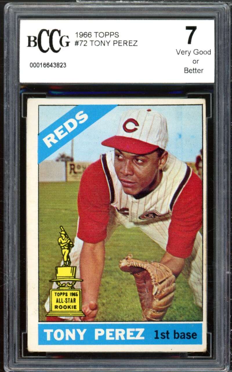 1966 Topps #72 Tony Perez Card BGS BCCG 7 Very Good+ Image 1