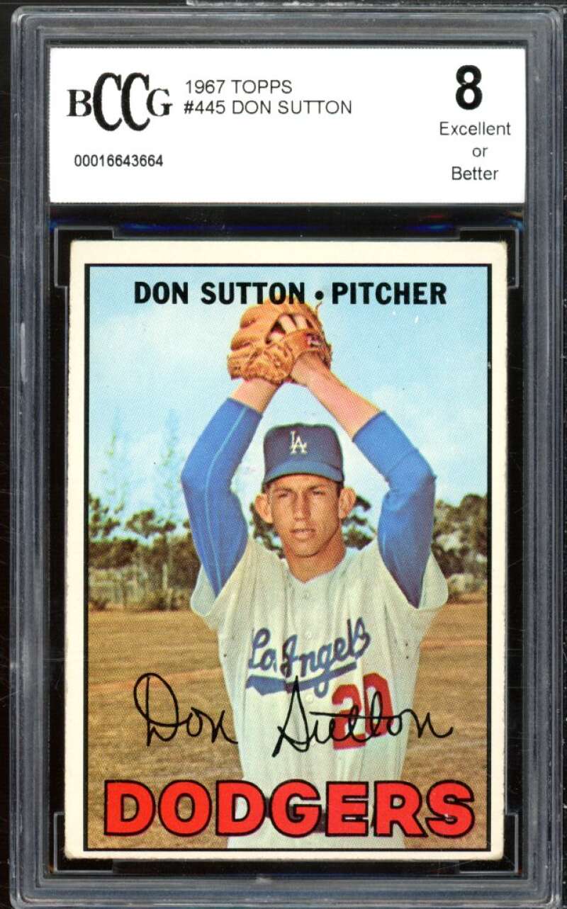 1967 Topps #445 Don Sutton Card BGS BCCG 8 Excellent+ Image 1