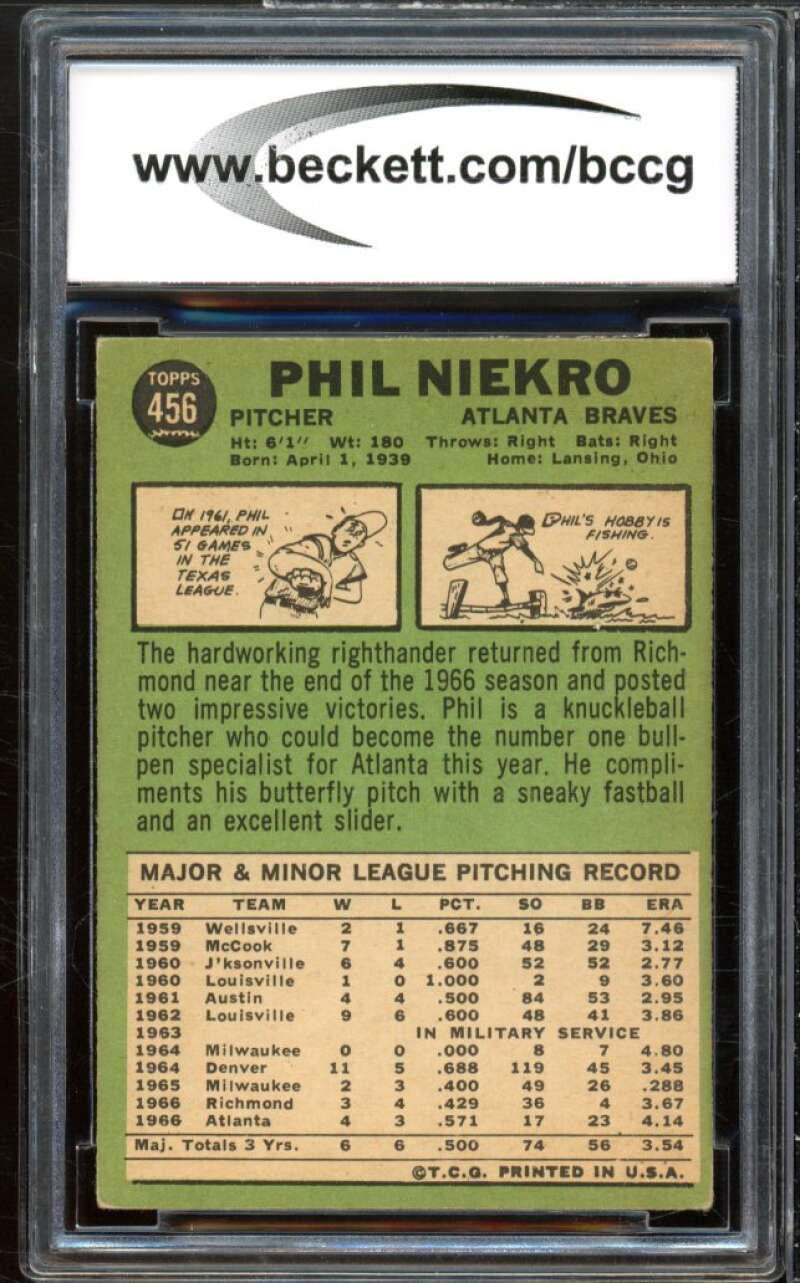 1967 Topps #456 Phil Niekro Card BGS BCCG 7 Very Good+ Image 2