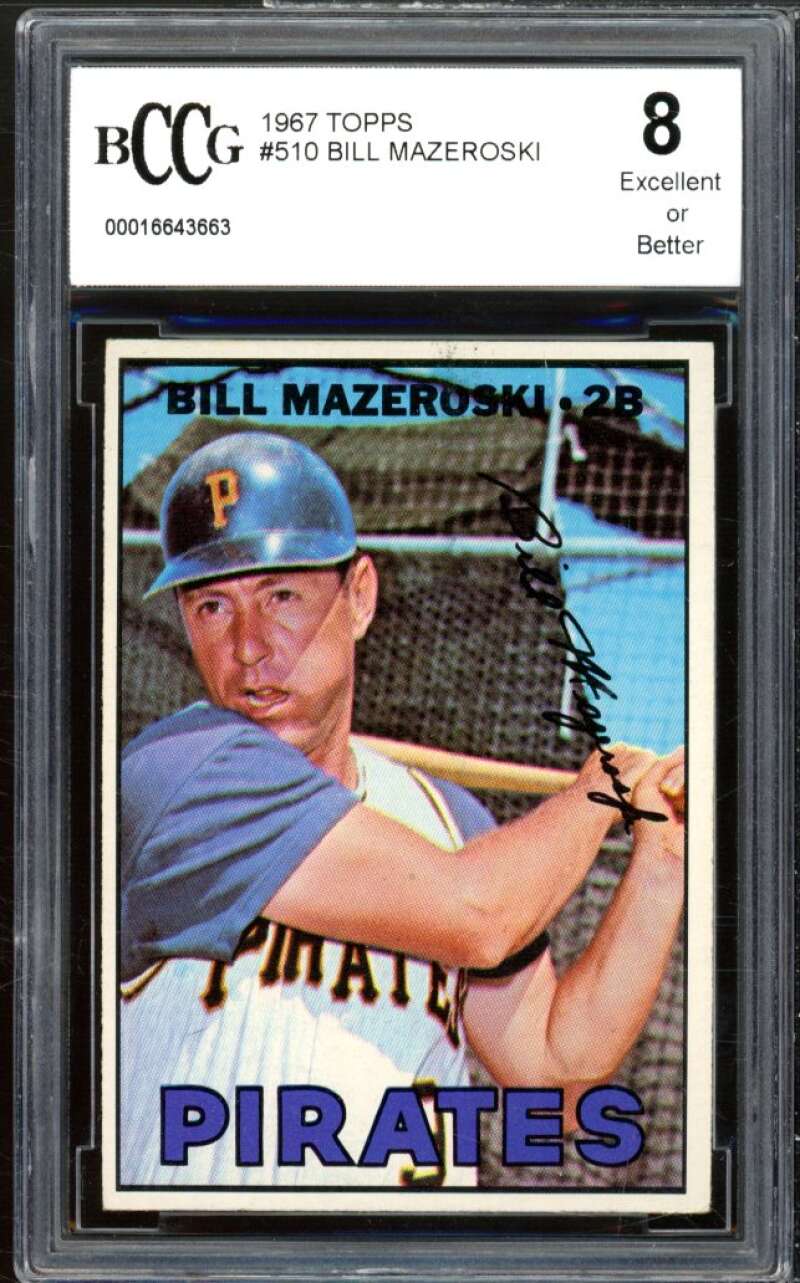 1967 Topps #510 Bill Mazeroski Card BGS BCCG 8 Excellent+ Image 1