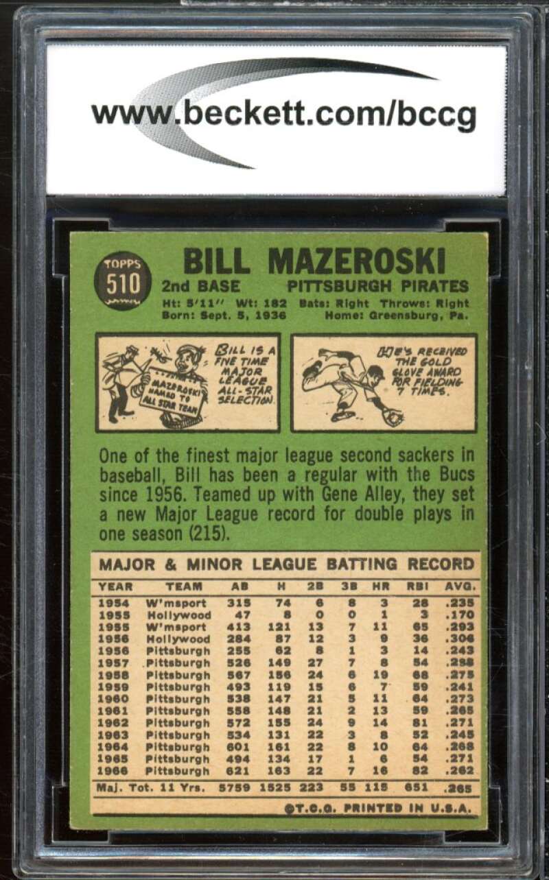 1967 Topps #510 Bill Mazeroski Card BGS BCCG 8 Excellent+ Image 2