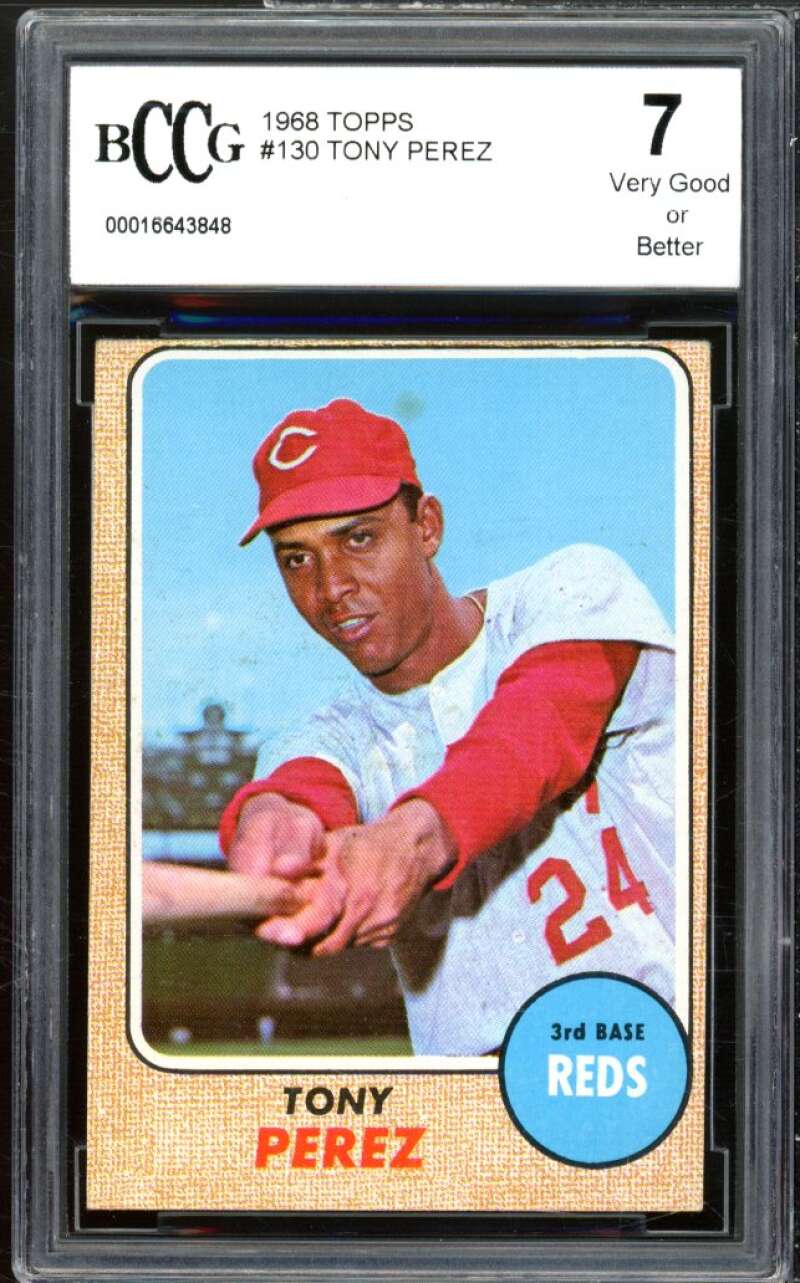 1968 Topps #130 Tony Perez Card BGS BCCG 7 Very Good+ Image 1