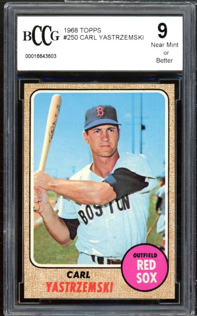 1968 Topps #250 Carl Yastrzemski Card BGS BCCG 9 Near Mint+ Image 1