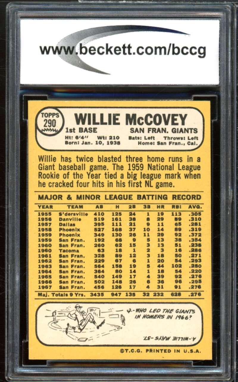 1968 Topps #290 Willie McCovey Card BGS BCCG 8 Excellent+ Image 2