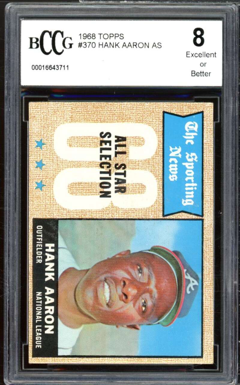 1968 Topps #370 Hank Aaron AS Card BGS BCCG 8 Excellent+ Image 1