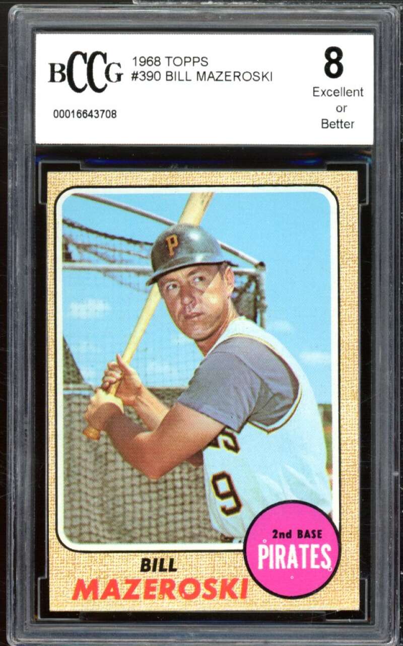 1968 Topps #390 Bill Mazeroski Card BGS BCCG 8 Excellent+ Image 1