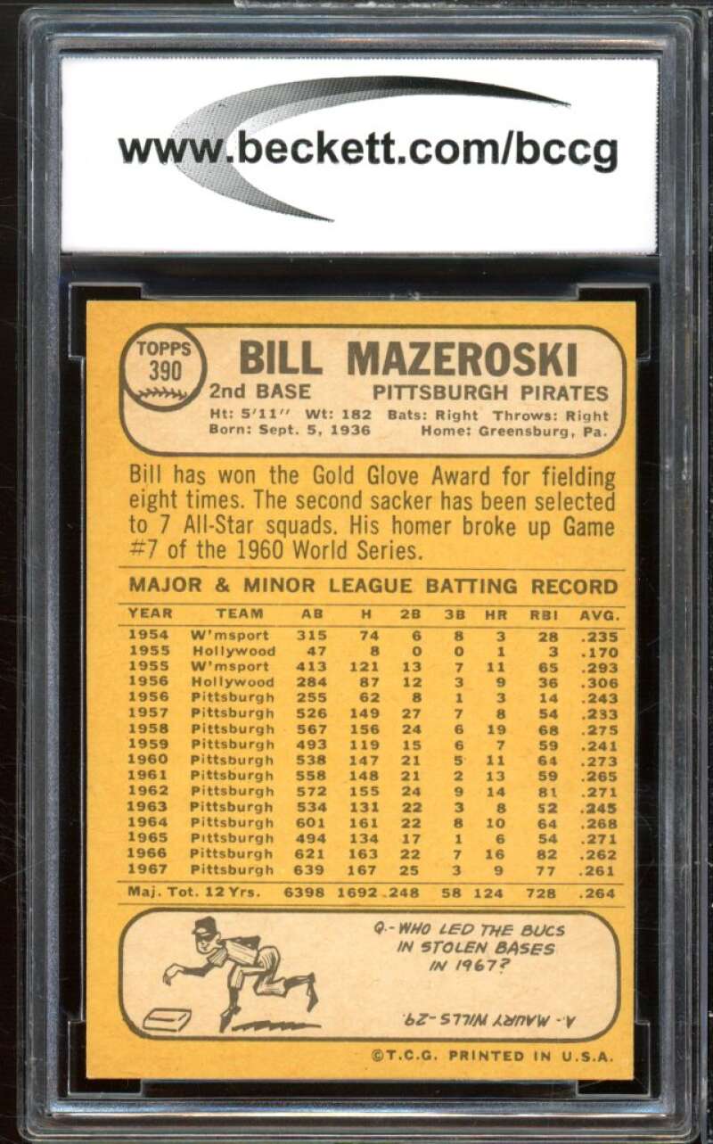 1968 Topps #390 Bill Mazeroski Card BGS BCCG 8 Excellent+ Image 2