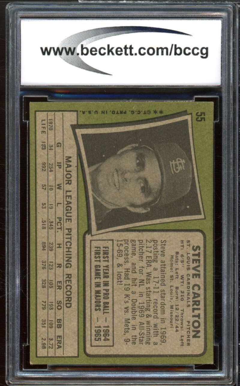 1971 Topps #55 Steve Carlton Card BGS BCCG 7 Very Good+ Image 2