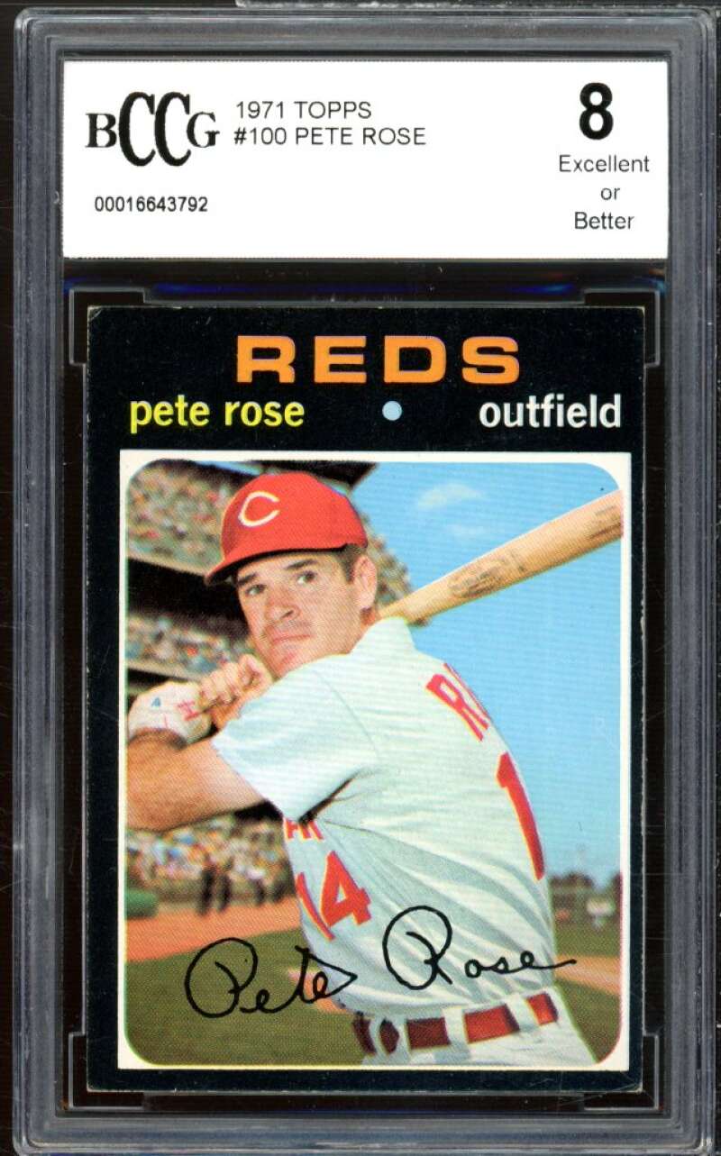 1971 Topps #100 Pete Rose Card BGS BCCG 8 Excellent+ Image 1