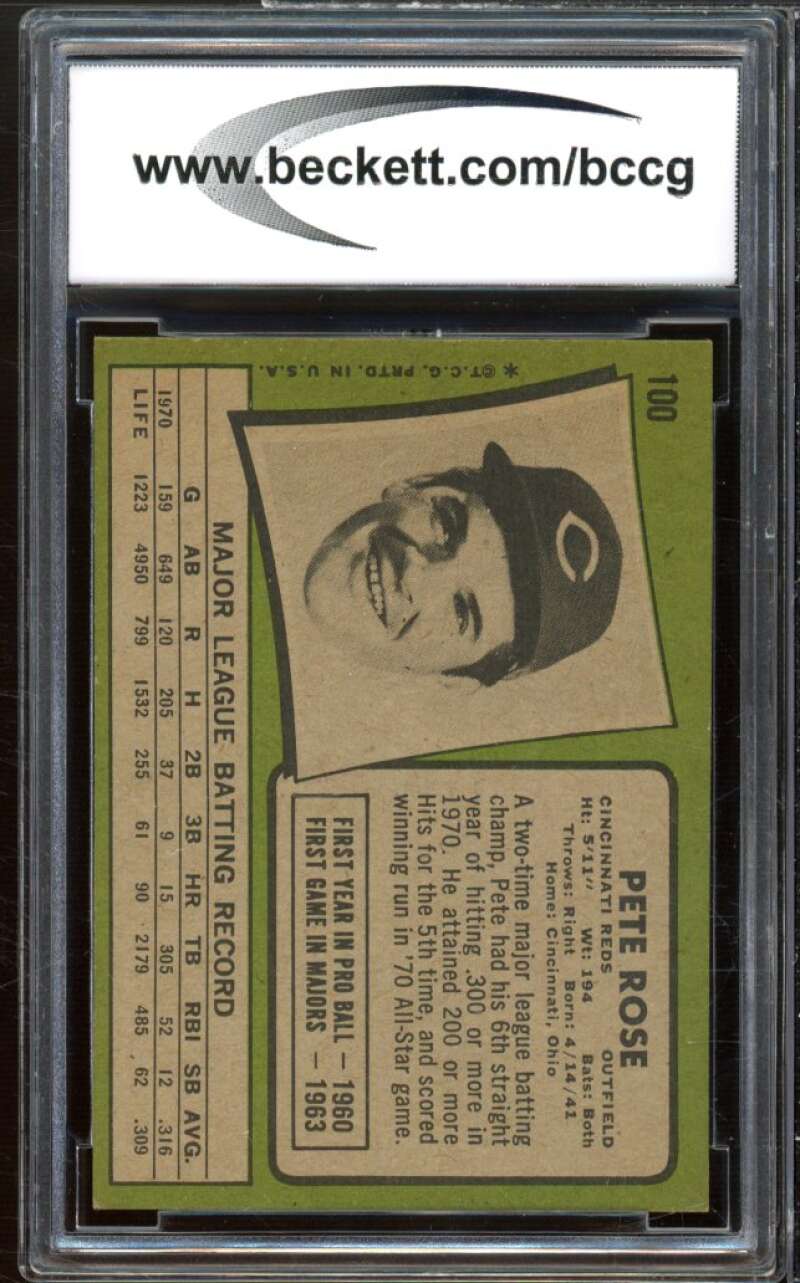 1971 Topps #100 Pete Rose Card BGS BCCG 8 Excellent+ Image 2