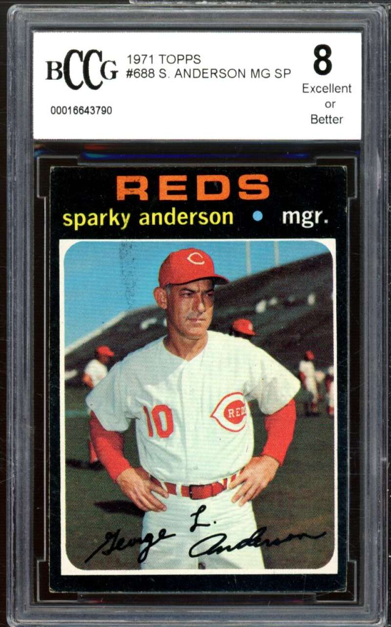 1971 Topps #688 Sparky Anderson Card BGS BCCG 8 Excellent+ Image 1