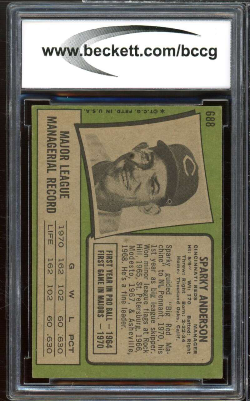 1971 Topps #688 Sparky Anderson Card BGS BCCG 8 Excellent+ Image 2