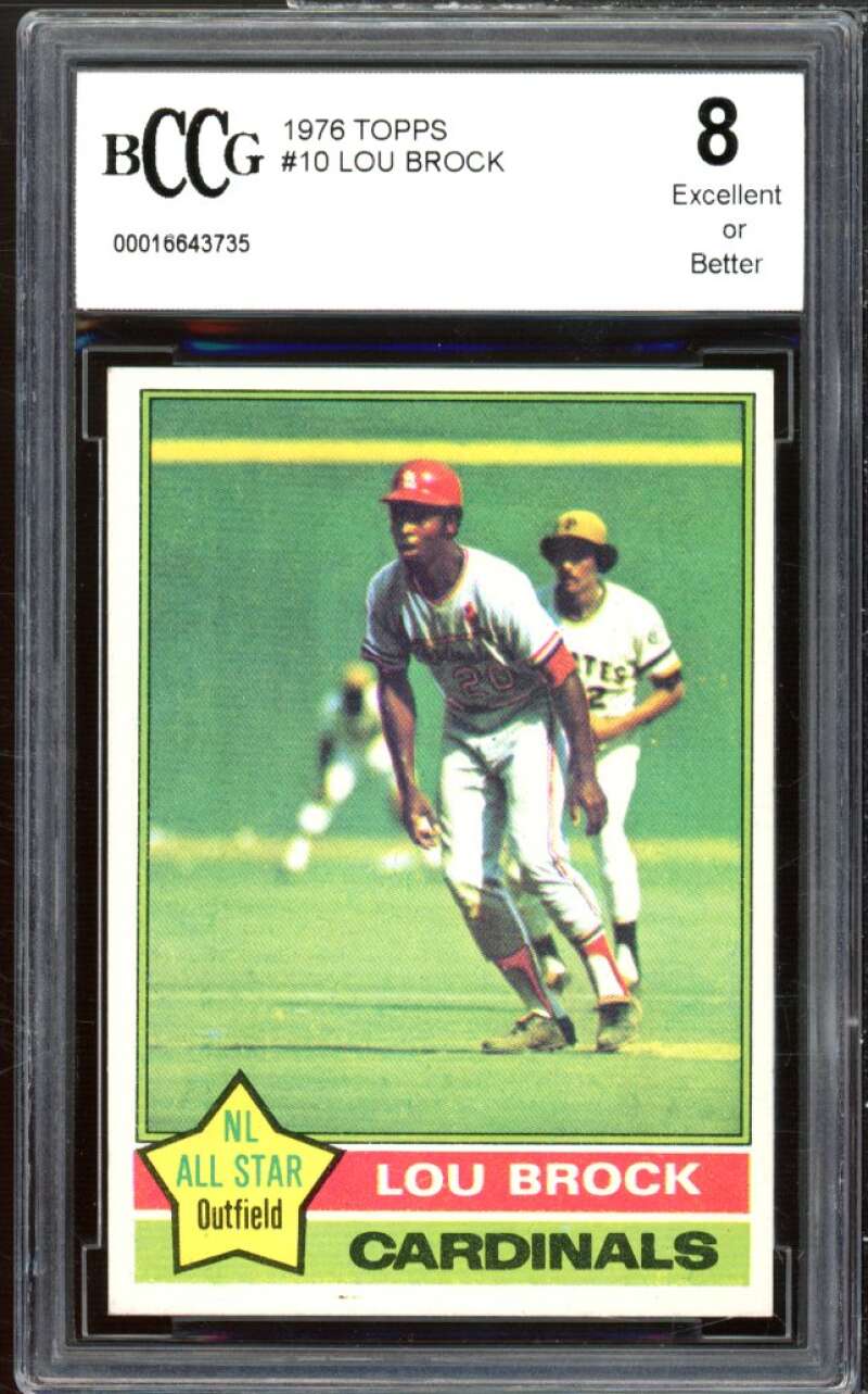 1976 Topps #10 Lou Brock Card BGS BCCG 8 Excellent+ Image 1