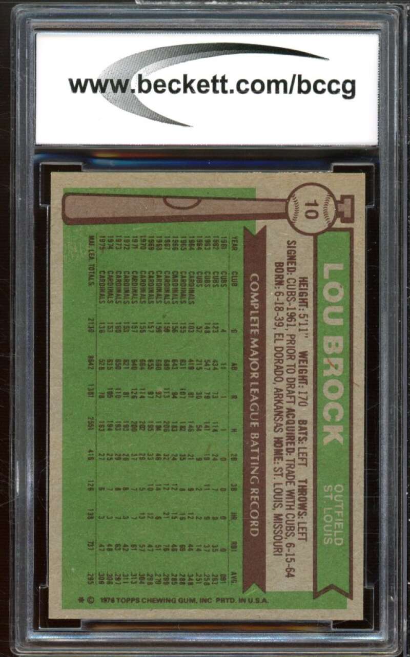 1976 Topps #10 Lou Brock Card BGS BCCG 8 Excellent+ Image 2