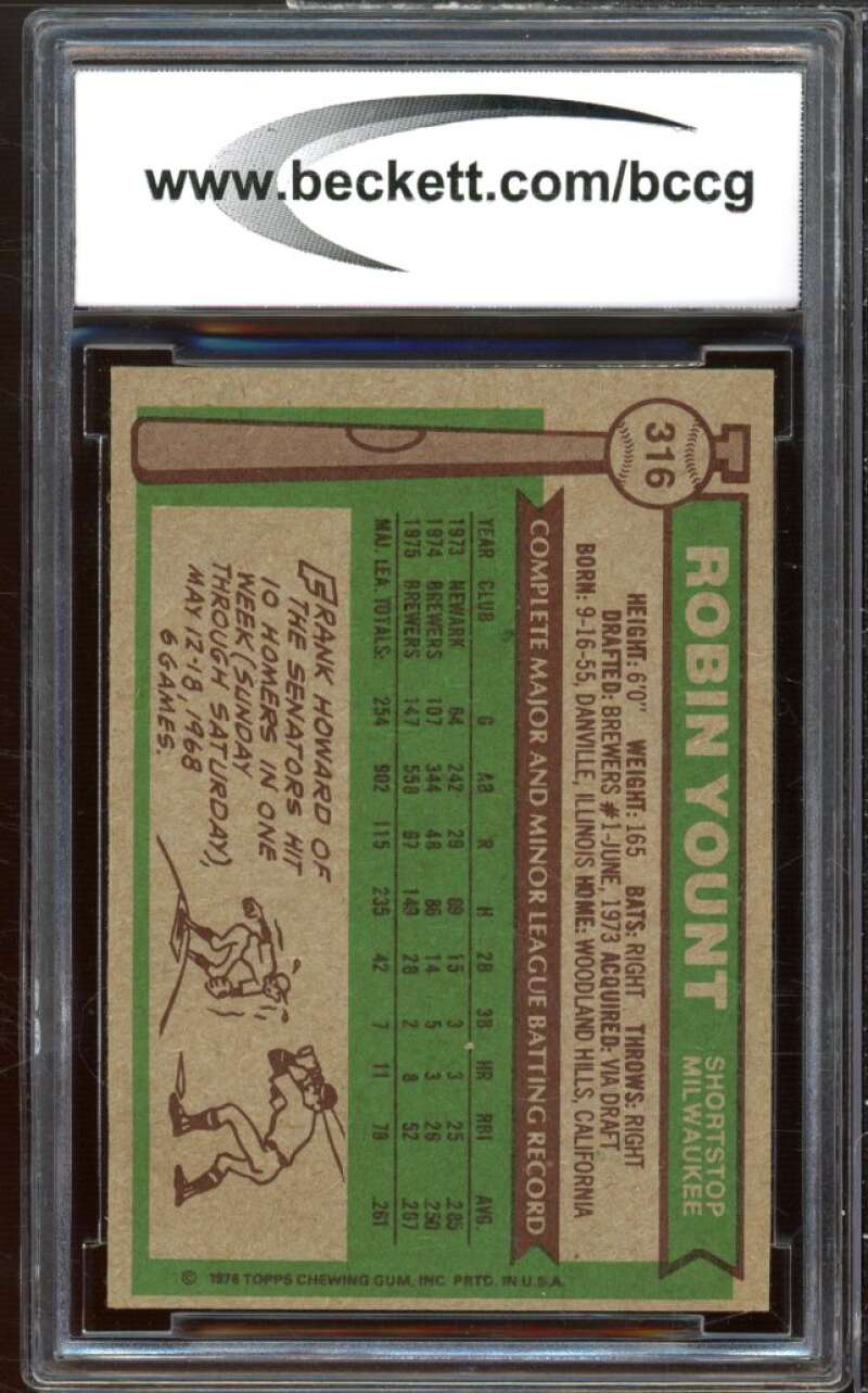 1976 Topps #316 Robin Yount Card BGS BCCG 8 Excellent+ Image 2