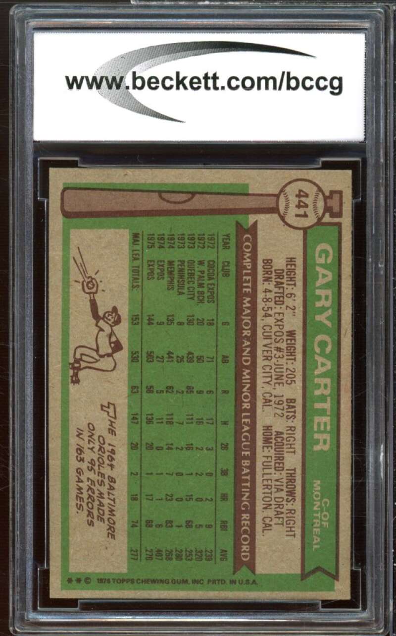 1976 Topps #441 Gary Carter Card BGS BCCG 9 Near Mint+ Image 2