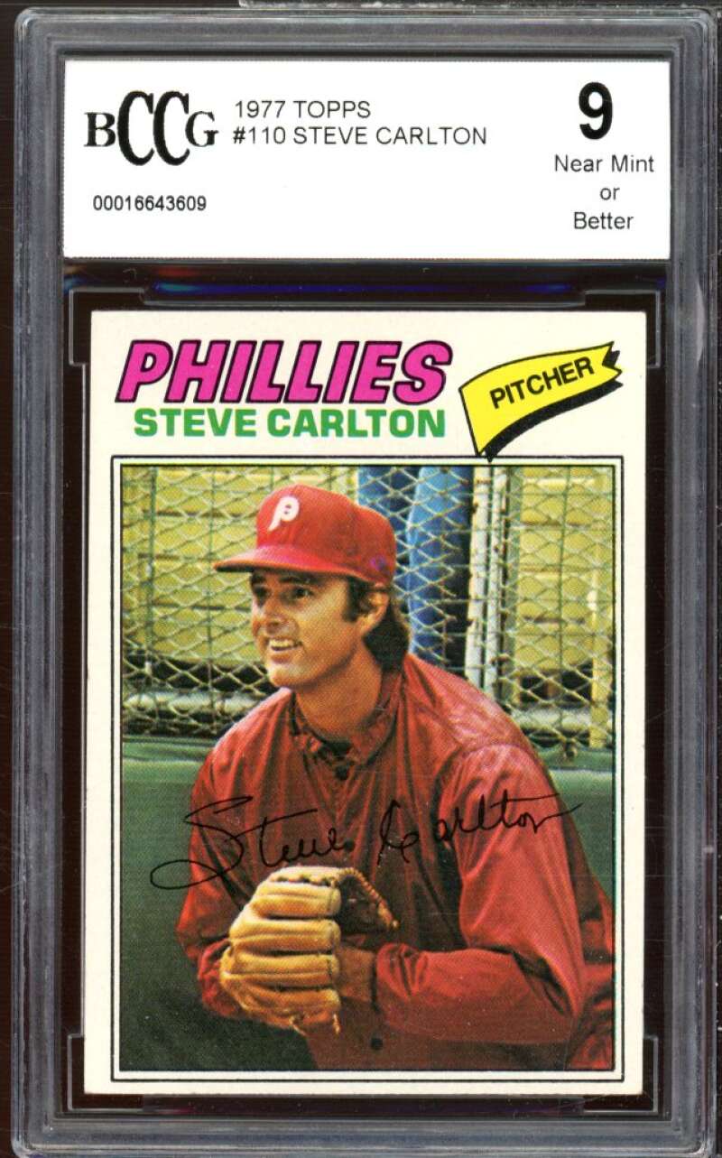 1977 Topps #110 Steve Carlton Card BGS BCCG 9 Near Mint+ Image 1