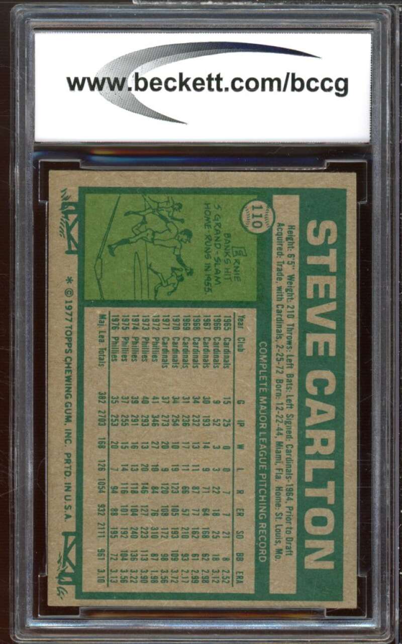 1977 Topps #110 Steve Carlton Card BGS BCCG 9 Near Mint+ Image 2