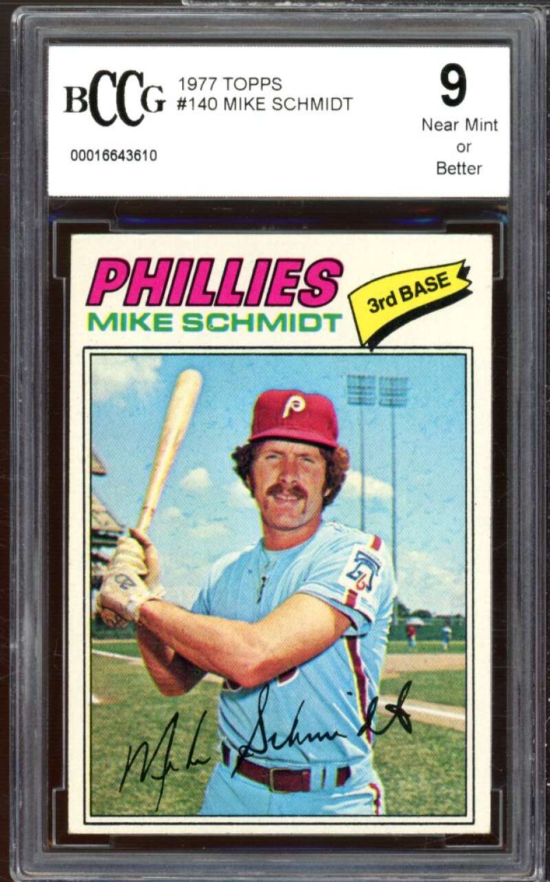 1977 Topps #140 Mike Schmidt Card BGS BCCG 9 Near Mint+ Image 1