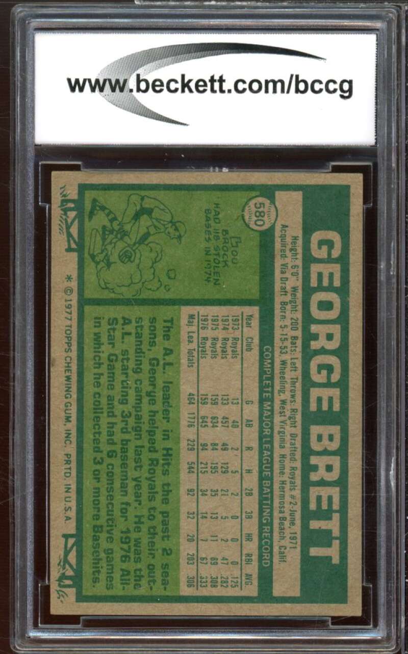 1977 Topps #580 George Brett Card BGS BCCG 9 Near Mint+ Image 2