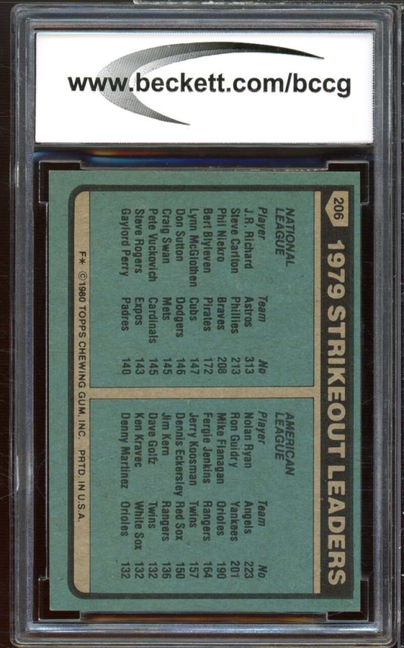 1980 Topps #206 Richard/Ryan Card BGS BCCG 8 Excellent+ Image 2