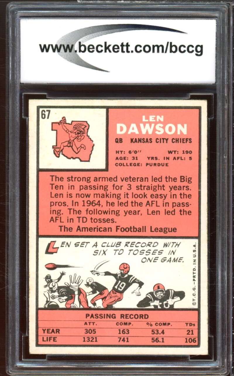 1966 Topps #67 Len Dawson Card BGS BCCG 8 Excellent+ Image 2