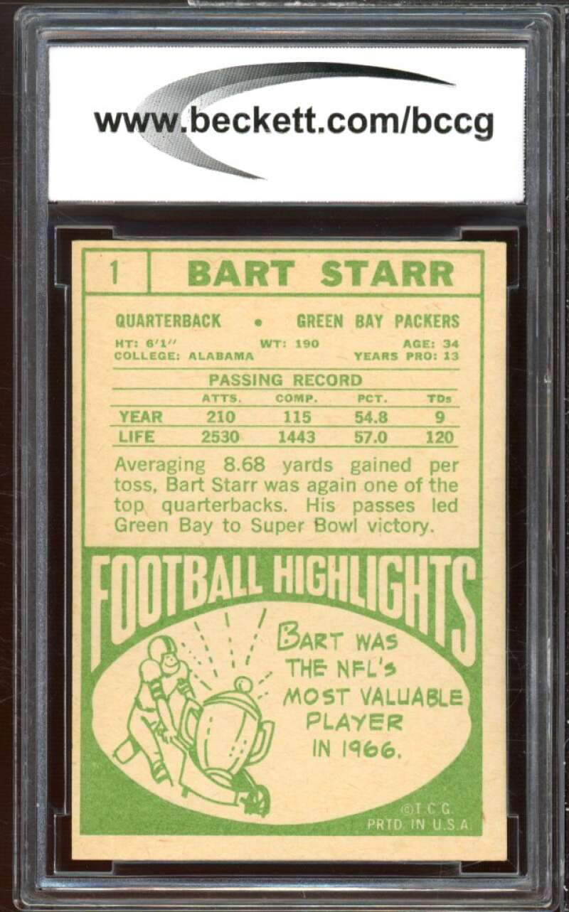 1968 Topps #1 Bart Starr Card BGS BCCG 7 Very Good+ Image 2
